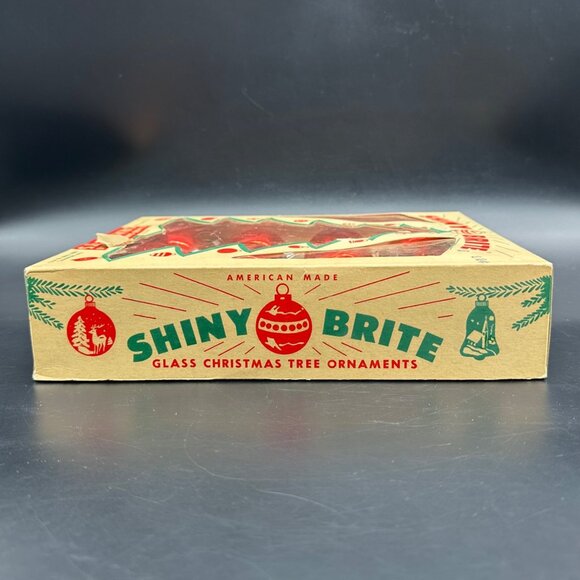 Vintage Christmas Ornaments Shiny Brite USA Red Glass Original Box Decoration - Picture 7 of 16
